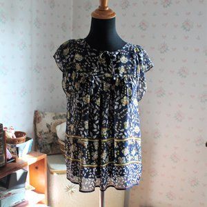 GAP Navy/Beige Floral Babydoll Blouse, Small